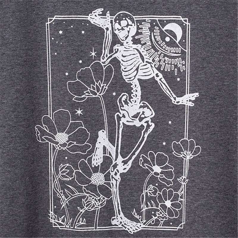 

Floral & Skull Graphic Tee, Dark grey