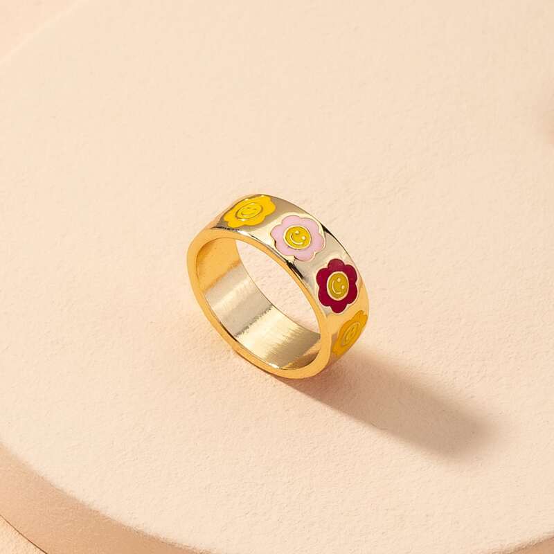 

1pc Flower Graphic Ring, Gold