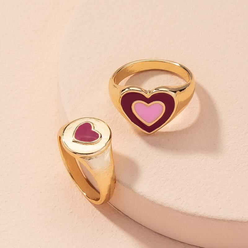 

2pcs Heart Design Ring, Multicolor