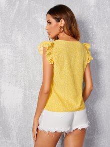SHEIN Clasi Top con estampado de plantas escote V - Amarillo - Ver 2