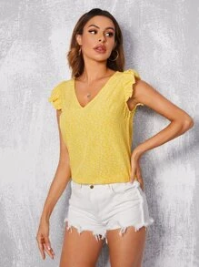 SHEIN Clasi Top con estampado de plantas escote V - Amarillo - Ver 4