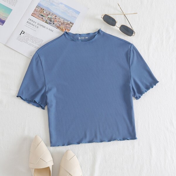 

Lettuce Trim Rib-knit Tee, Blue