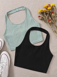 SHEIN EZwear 2 件装女式纯色吊带上衣 - 彩色 - 查看 1