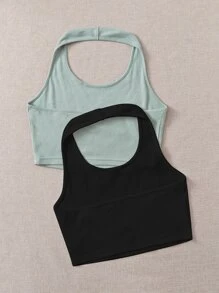 SHEIN EZwear 2 件装女式纯色吊带上衣 - 彩色 - 查看 2