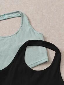 SHEIN EZwear 2 件装女式纯色吊带上衣 - 彩色 - 查看 4