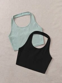 SHEIN EZwear 2 件装女式纯色吊带上衣 - 彩色 - 查看 5