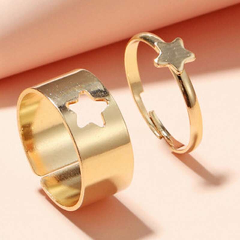 

2pcs Star Decor Ring, Gold
