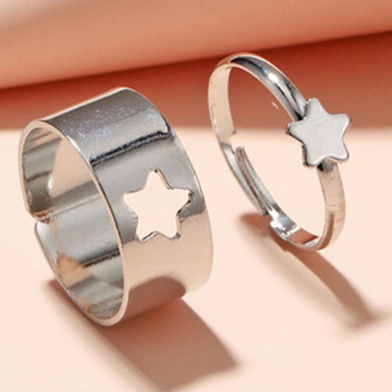 

2pcs Star Graphic Ring, Silver