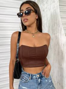 SHEIN Privé Top tubo corto unicolor - Marrón Chocolate - Ver 3