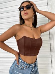 SHEIN Privé Top tubo corto unicolor - Marrón Chocolate - Ver 4
