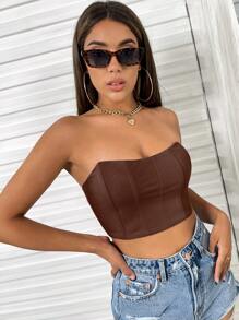 SHEIN Privé Top tubo corto unicolor - Marrón Chocolate - Ver 5