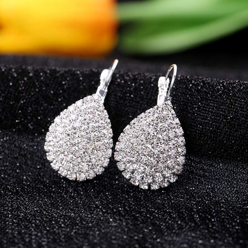 

Rhinestone Decor Drop Shaped Earrings, Silver