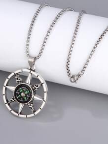 Aleación de collar con colgante de brújula para hombres de moda y popular para regalo de joyería y para una apariencia elegante - Plata antigua - Ver 1