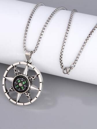 時尚流行男士指南針吊墜項鍊合金，適合珠寶禮物和時尚外觀