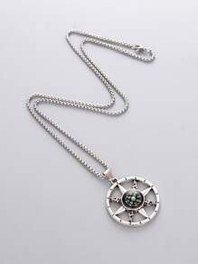 Aleación de collar con colgante de brújula para hombres de moda y popular para regalo de joyería y para una apariencia elegante - Plata antigua - Ver 2