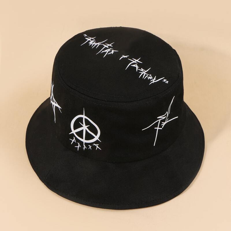 

1pc Graphic Bucket Hat, Black
