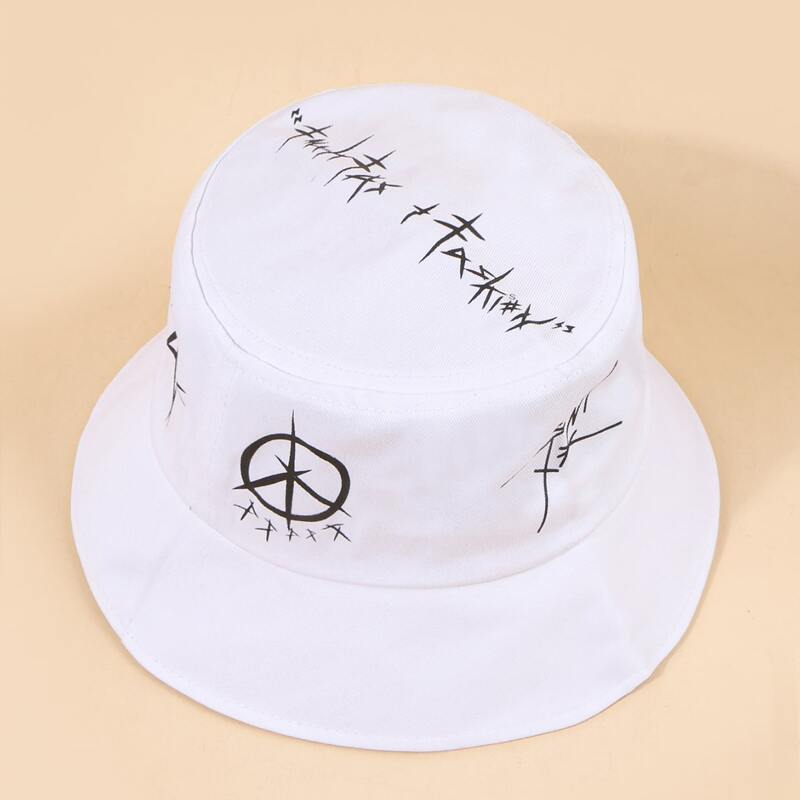 

1pc Graphic Bucket Hat, White
