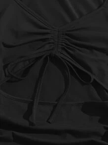Muchica Vestido con abertura con fruncido con nudo de cordón - Negro - Ver 5