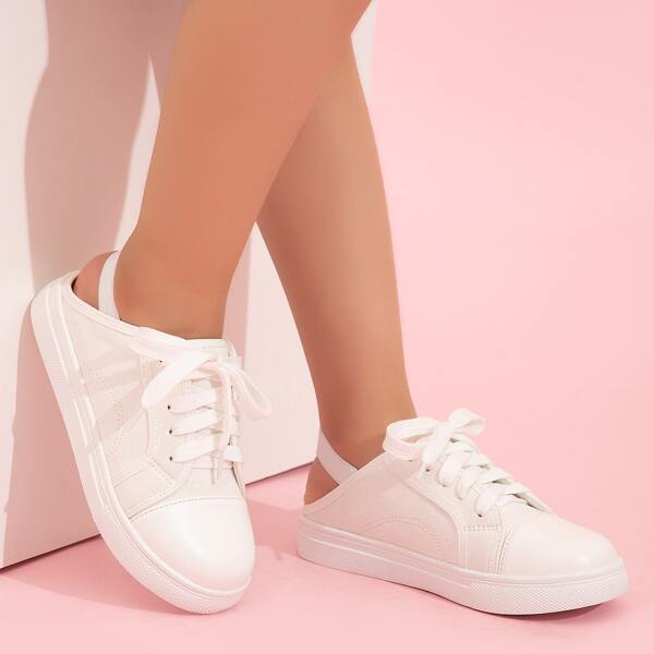

Girls Minimalist Lace-up Front Slingback Sneakers, White