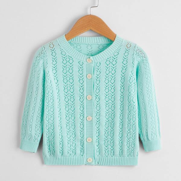 

Baby Solid Pointelle Knit Cardigan, Mint green