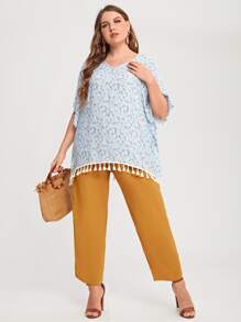 Mulvari 大碼小碎花流蘇下擺襯衫 - 淺藍色 - 查看 4