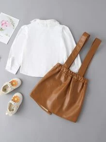 小女童蕾絲邊襯衫和翻蓋細節背带半身裙 - 彩色 - 查看 2