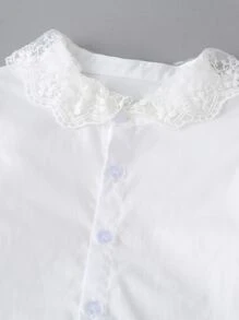 小女童蕾絲邊襯衫和翻蓋細節背带半身裙 - 彩色 - 查看 3