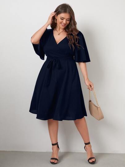 SHEIN Clasi 大碼蝴蝶袖自系帶洋裝
