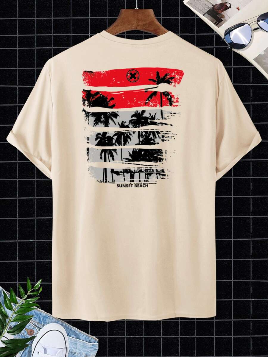 Manfinity RSRT Men Letter And Tropical Graphic Tee - Khaki - View 1