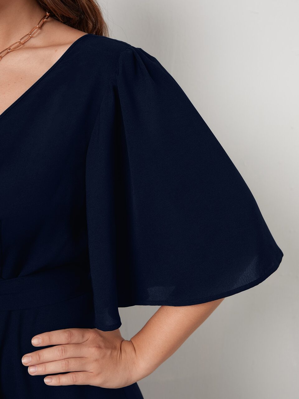 Plus Butterfly Sleeve Self Tie Dress