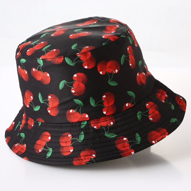 

Cherry Print Bucket Hat, Black