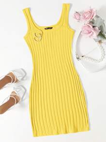 SHEIN Privé Vestido ajustado tejido de canalé - Amarillo - Ver 1