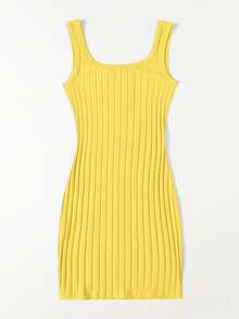 SHEIN Privé Vestido ajustado tejido de canalé - Amarillo - Ver 2