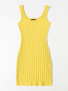 SHEIN Privé Vestido ajustado tejido de canalé - Amarillo - Ver 3