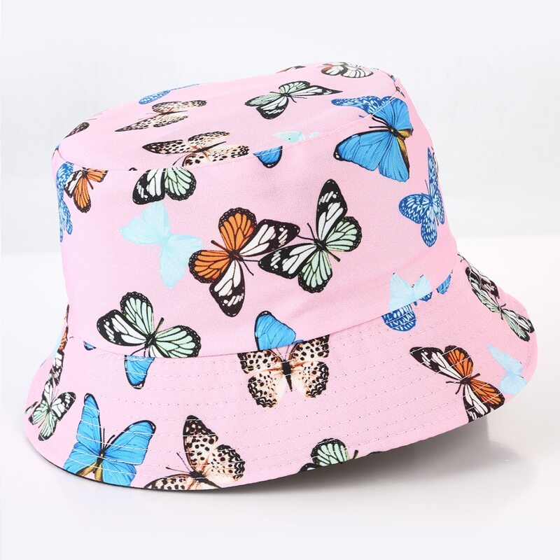 

Butterfly Print Bucket Hat, Baby pink
