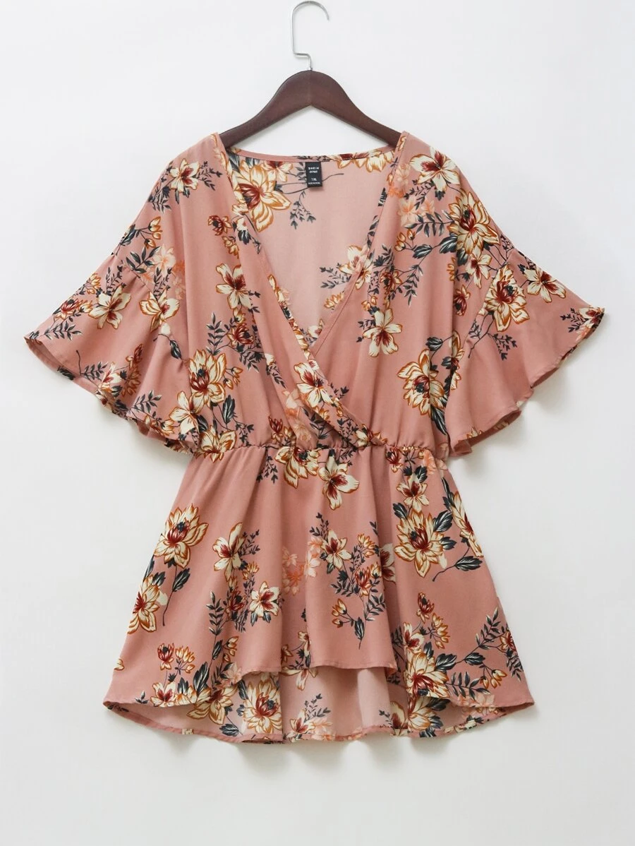 Áo sơ mi Plus Size Xù Viên lá sen Trọn gói Hoa Boho - Bụi hồng - Xem 1