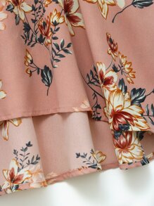 Áo sơ mi Plus Size Xù Viên lá sen Trọn gói Hoa Boho - Bụi hồng - Xem 3