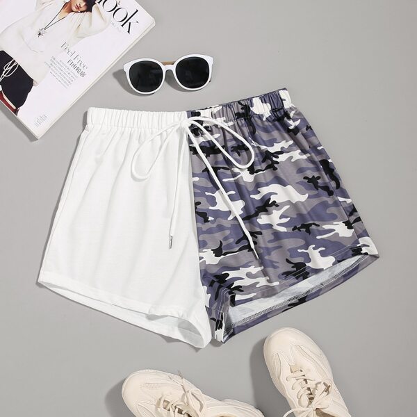 

Plus Contrast Camo Knot Waist Shorts, Multicolor