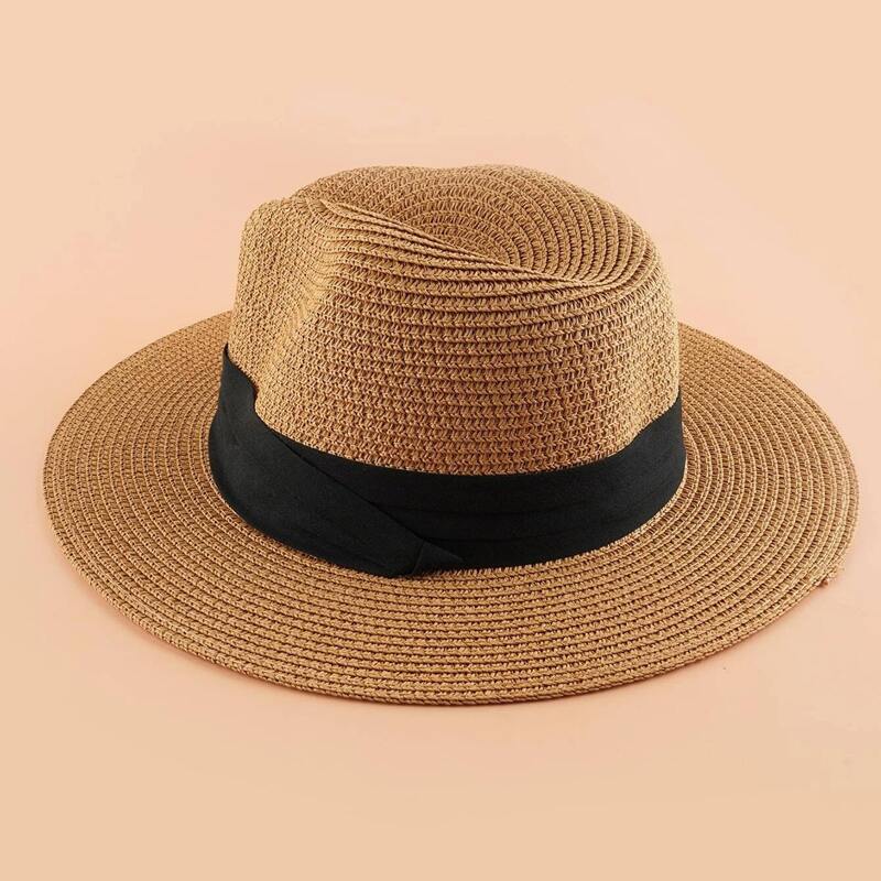 

1pc Simple Straw Hat, Khaki