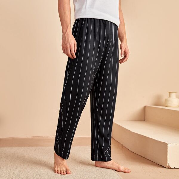 

Men Striped Lounge Pants, Black