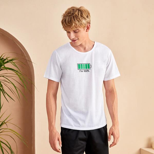

Men Slogan Graphic Pajama Tee, White