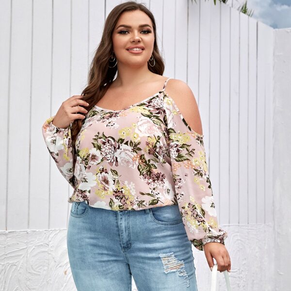 

Plus Cold Shoulder Floral Print Top, Multicolor