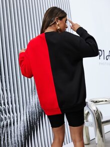 Sudadera dibujo de color combinado de hombros caídos - Multicolor - Ver 3