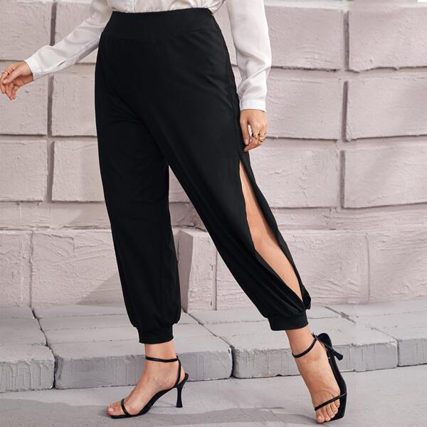 

Plus High Waist Split Hem Sweatpants, Black