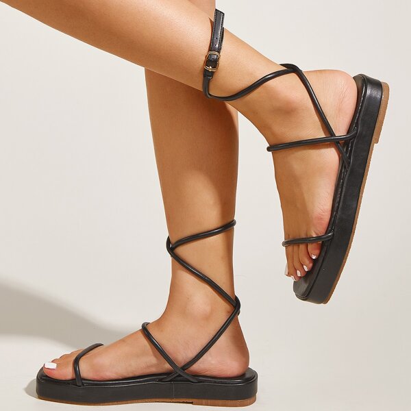 

Minimalist Thin Strap Gladiator Sandals, Black