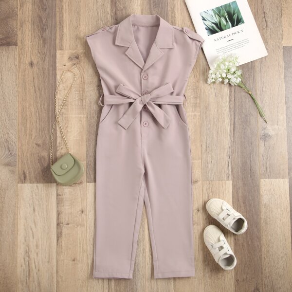 

Toddler Girls Button Front Belted Jumpsuit, Pink