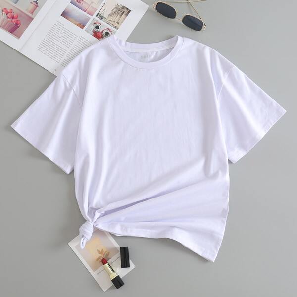 

Solid Round Neck Tee, White