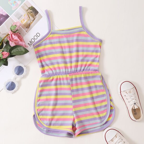 

Toddler Girls Rainbow Stripe Cami Romper, Multicolor