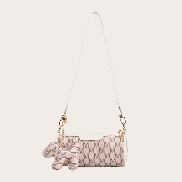 

Letter Graphic Shoulder Bag With Bag Charm, Baby pink