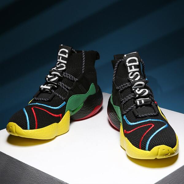 

Men Colorblock Knit Slip On Chunky Sneakers, Black